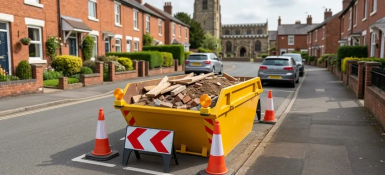 Street skip, cones and lamps.