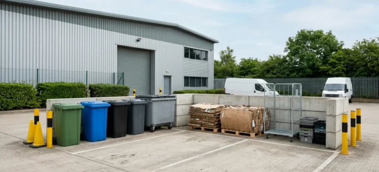 Euro bins and baled cardboard.