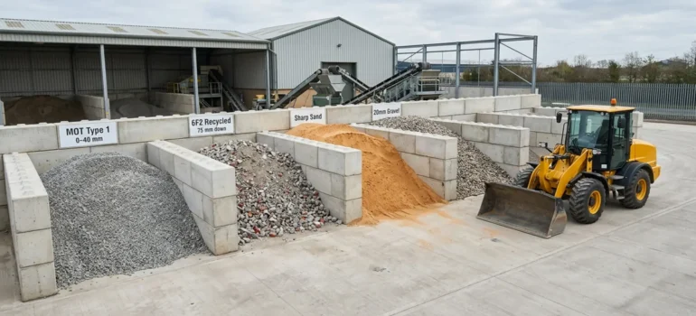 Clean aggregates yard with loader.