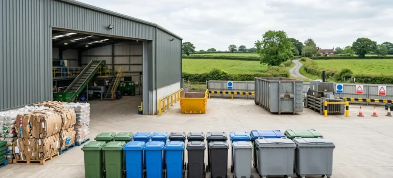 Euro bins, skips, conveyors, bales.